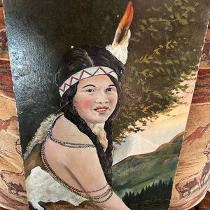Primitive Art Painting of Native American young women with Earthy Tones.